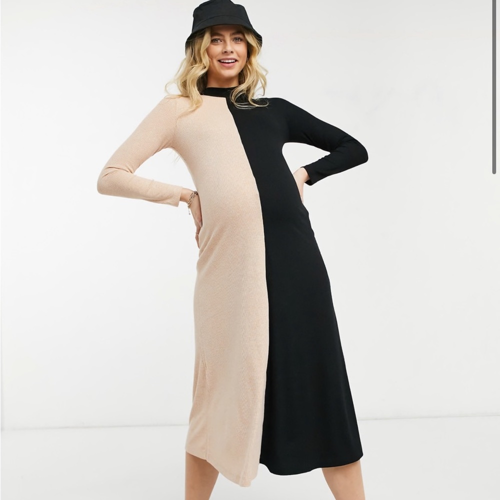 Worn once, black and tan maternity dress